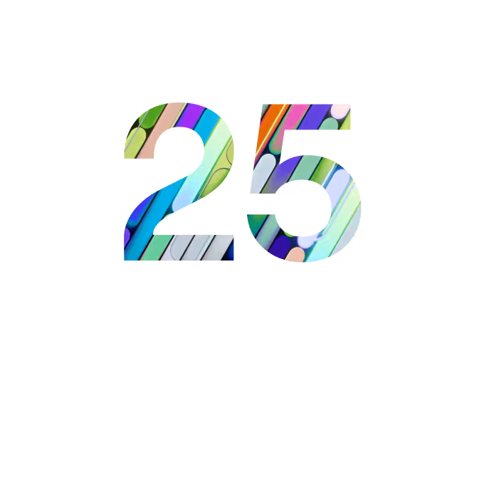 Number 25 with colorful abstract patterns inside the digits on a black background.