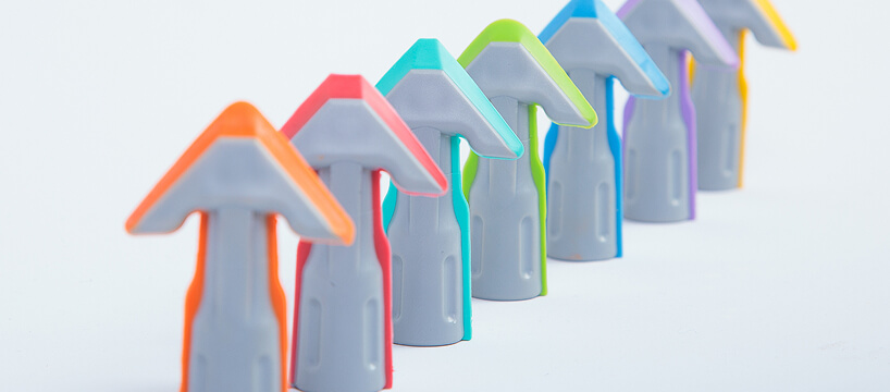 REGGA nozzles in various colors arranged in a row – studio photo