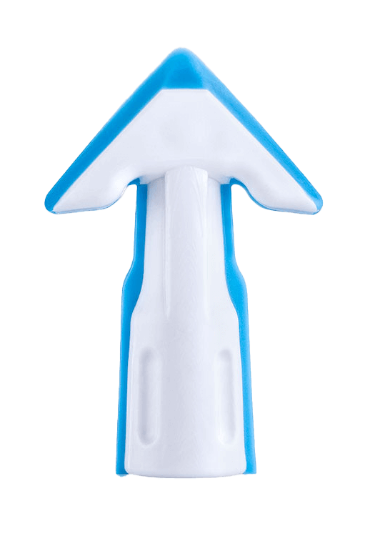 White and blue silicone gun nozzle attachment with textured grip.