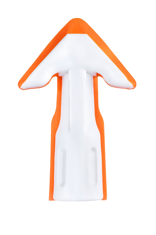 White and orange silicone gun nozzle attachment with textured grip.