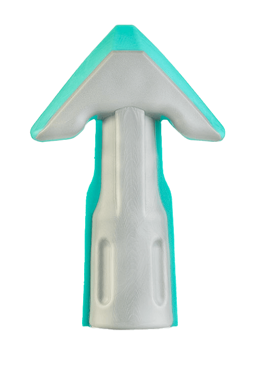 Gray  and petroleum color silicone gun nozzle attachment with textured grip.