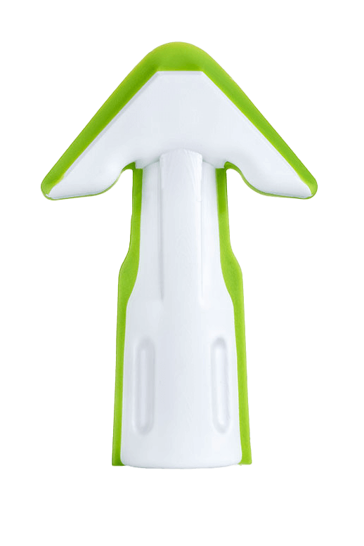 White and green silicone gun nozzle attachment with textured grip.