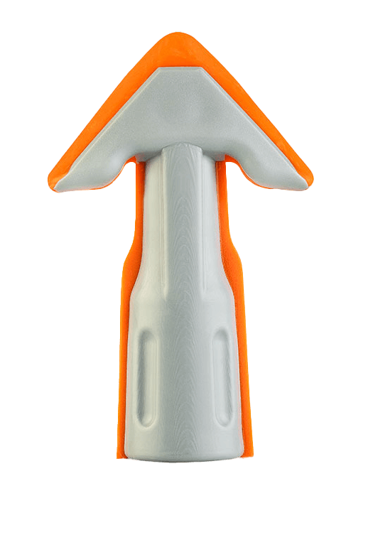 Gray and orange silicone gun nozzle attachment with textured grip.