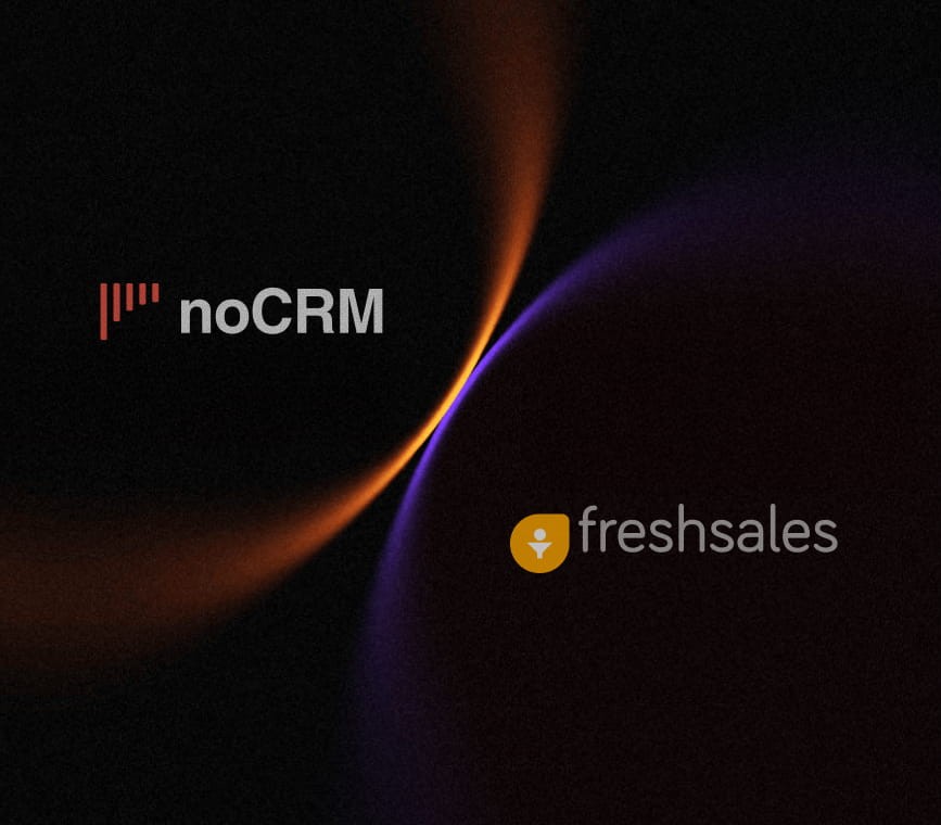 noCRM and Freshsales logos side by side on a dark background, for the noCRM vs Freshsales comparison