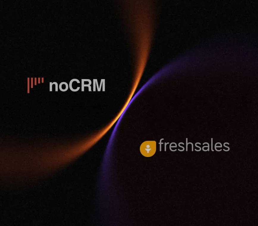 noCRM and Freshsales logos side by side on a dark background, for the noCRM vs Freshsales comparison