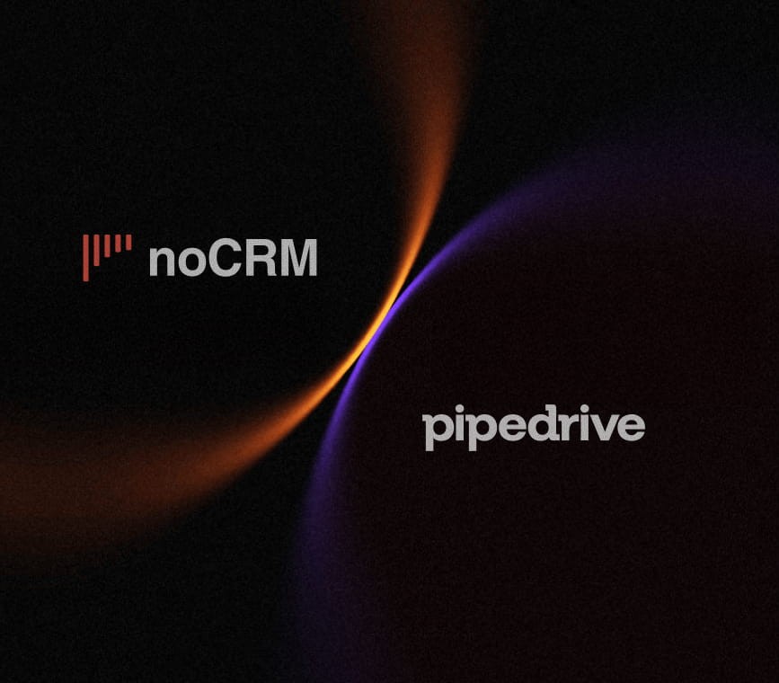 noCRM and Pipedrive logos side by side on a dark background, for the noCRM vs Pipedrive comparison