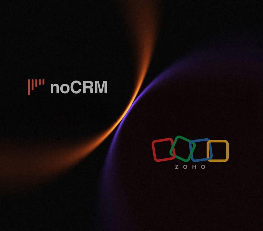 noCRM and Zoho CRM logos side by side on a dark background, for the noCRM vs Zoho CRM comparison