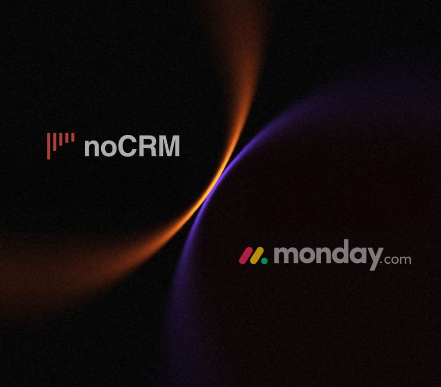 noCRM and monday CRM logos side by side on a dark background, for the noCRM vs monday CRM comparison