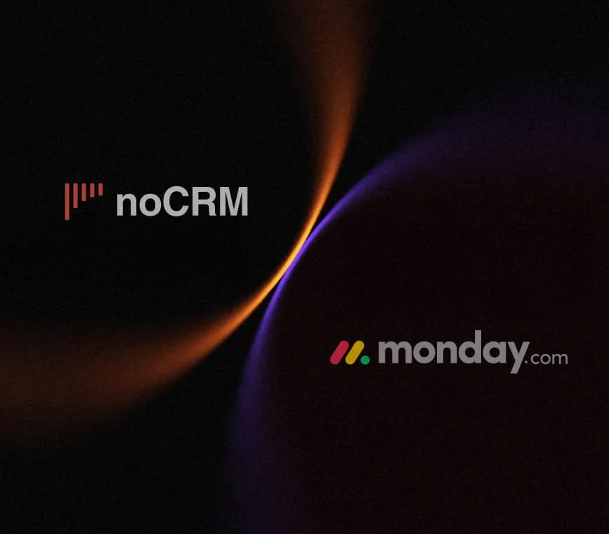 noCRM and monday CRM logos side by side on a dark background, for the noCRM vs monday CRM comparison