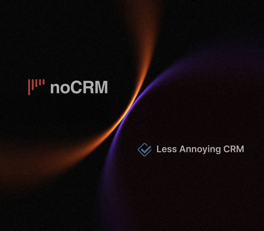 noCRM and Less Annoying CRM logos side by side on a dark background, for the noCRM vs Less Annoying CRM comparison