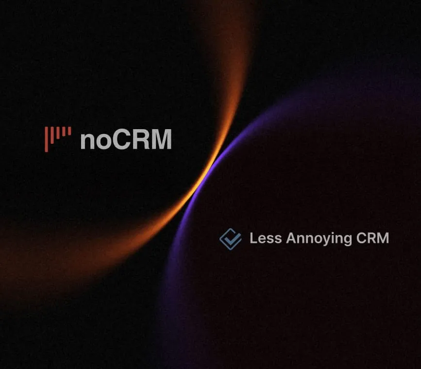 noCRM and Less Annoying CRM logos side by side on a dark background, for the noCRM vs Less Annoying CRM comparison