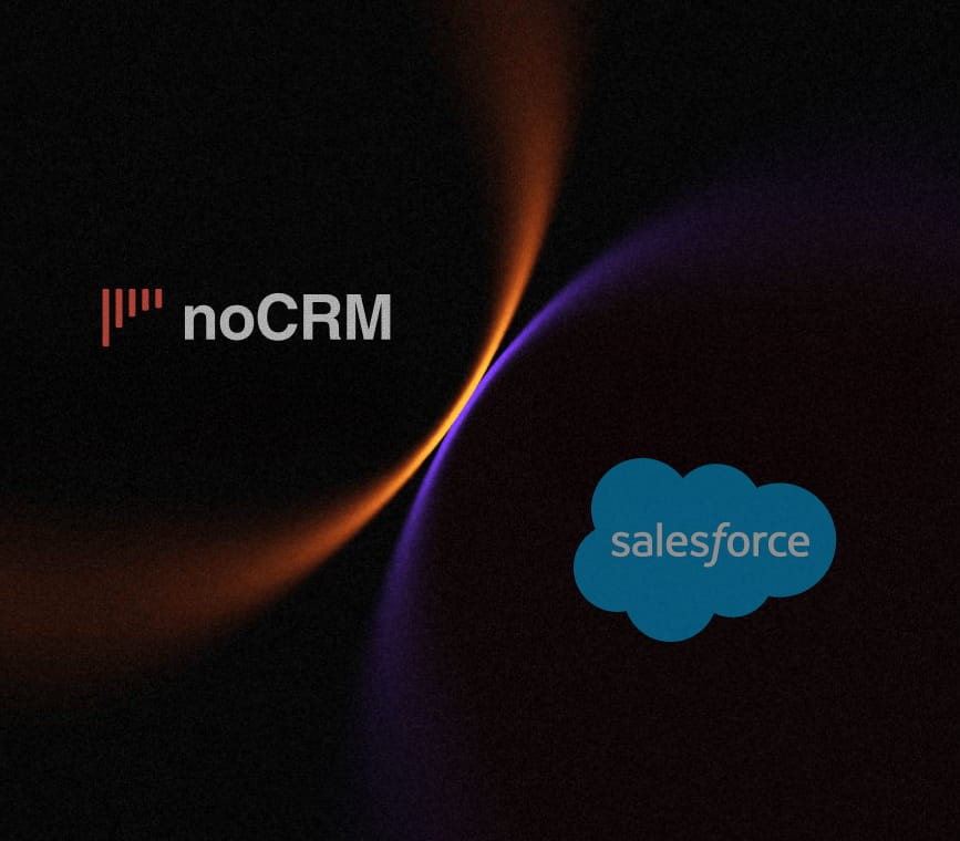 noCRM and Salesforce logos side by side on a dark background, for the noCRM vs Salesforce comparison
