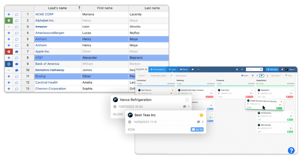 noCRM prospecting file and pipeline