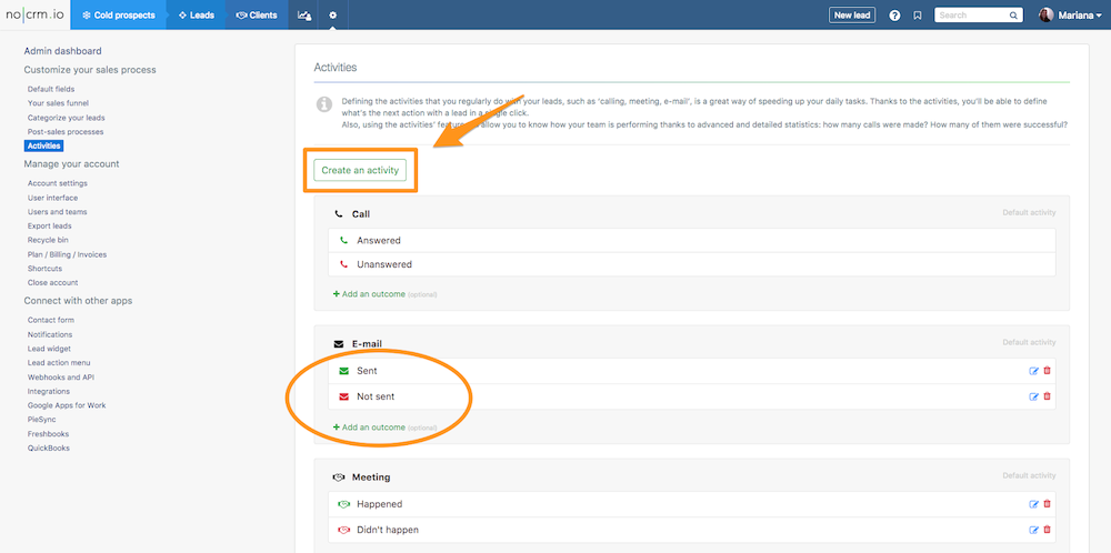 Configurar actividades de seguimiento en ventas