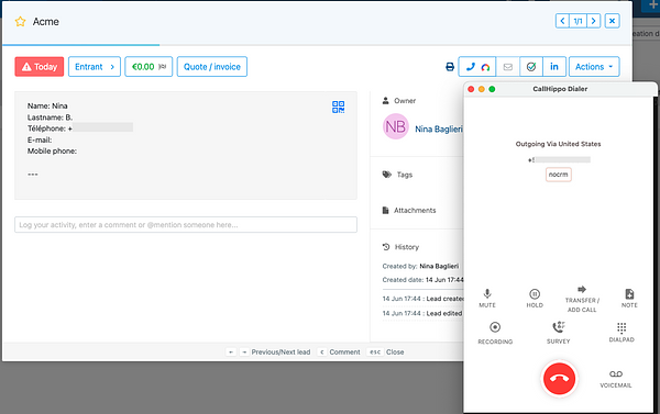 Discador CallHippo com o noCRM
