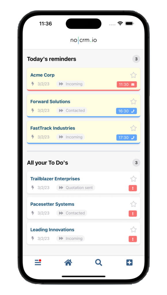 Prioridades de leads no app da noCRM