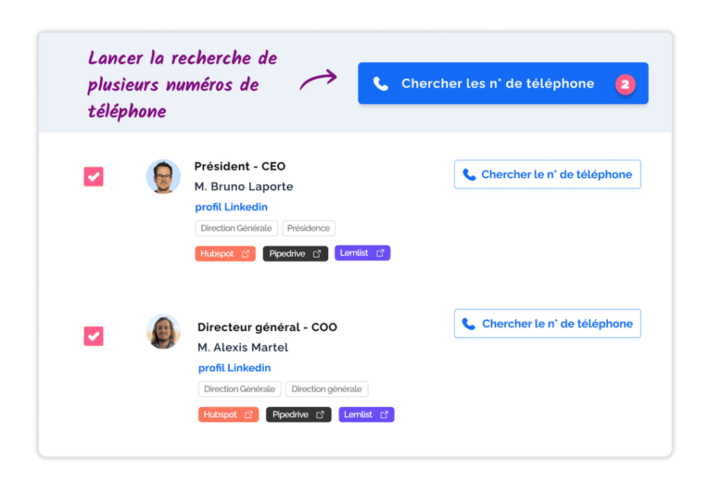 Recherche de numéros de téléphones de prospects