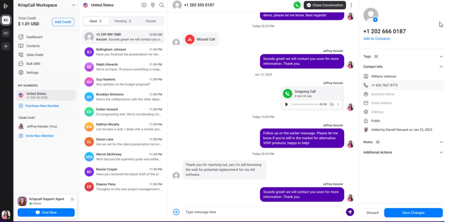 noCRM and KrispCall integration