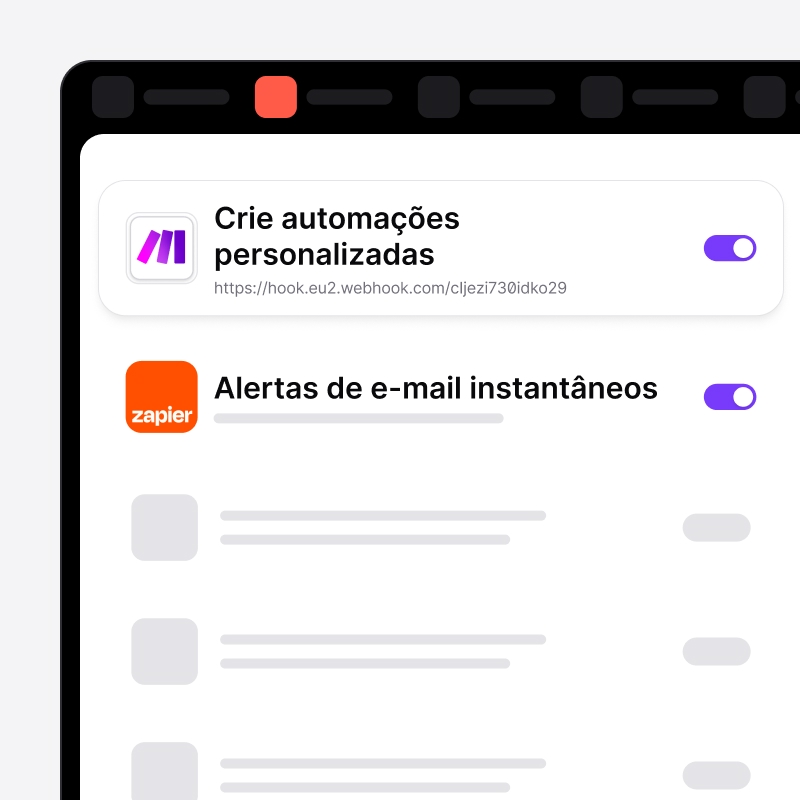 Configurações de webhooks e notificações por e-mail no noCRM