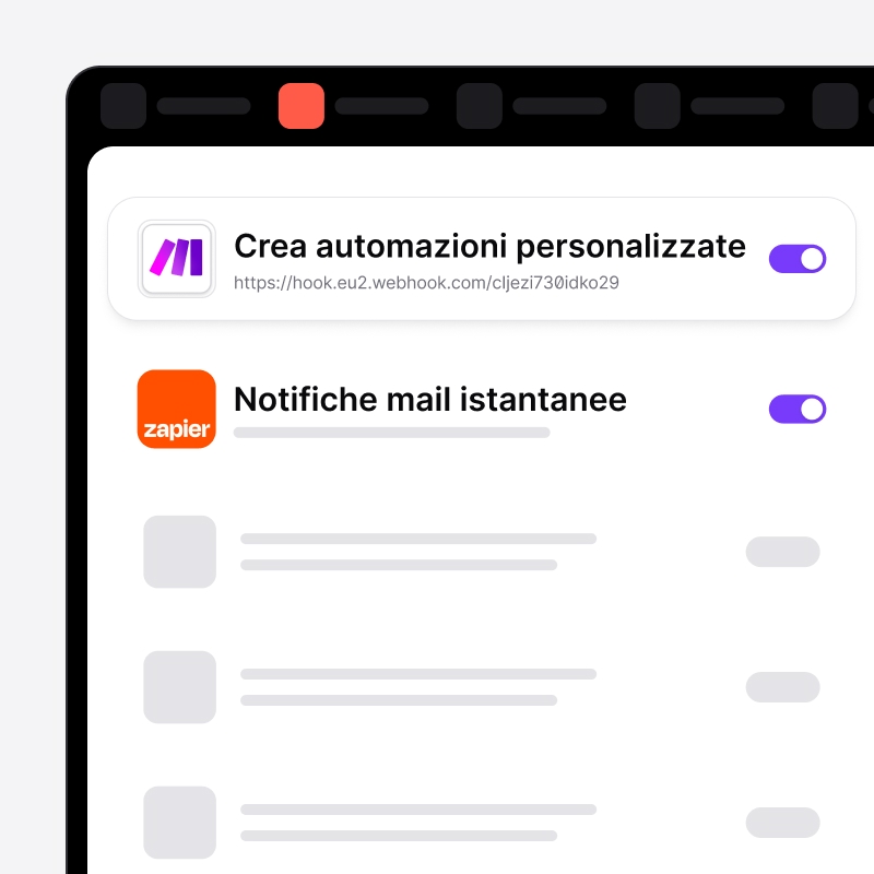 Impostazioni di webhook e notifiche email in noCRM