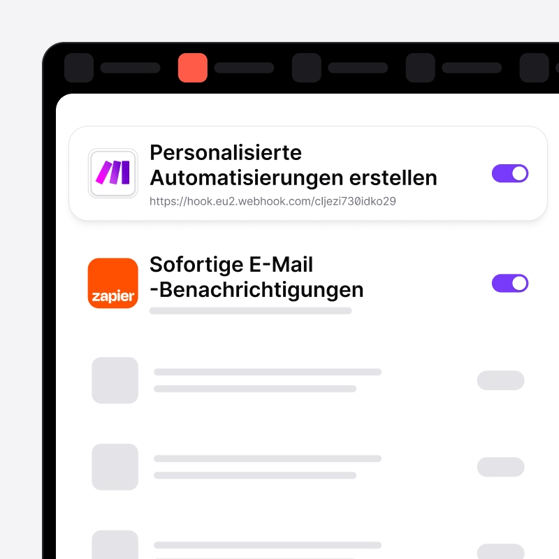 Einstellungen für Webhooks und E-Mail-Benachrichtigungen in noCRM