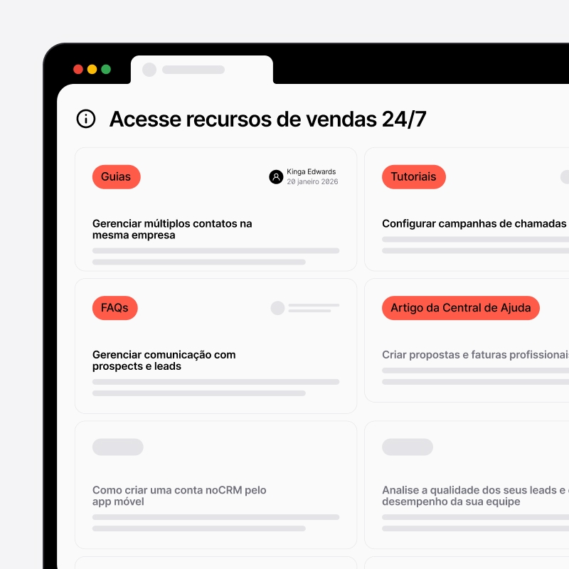 Central de ajuda e FAQ do noCRM disponíveis 24/7