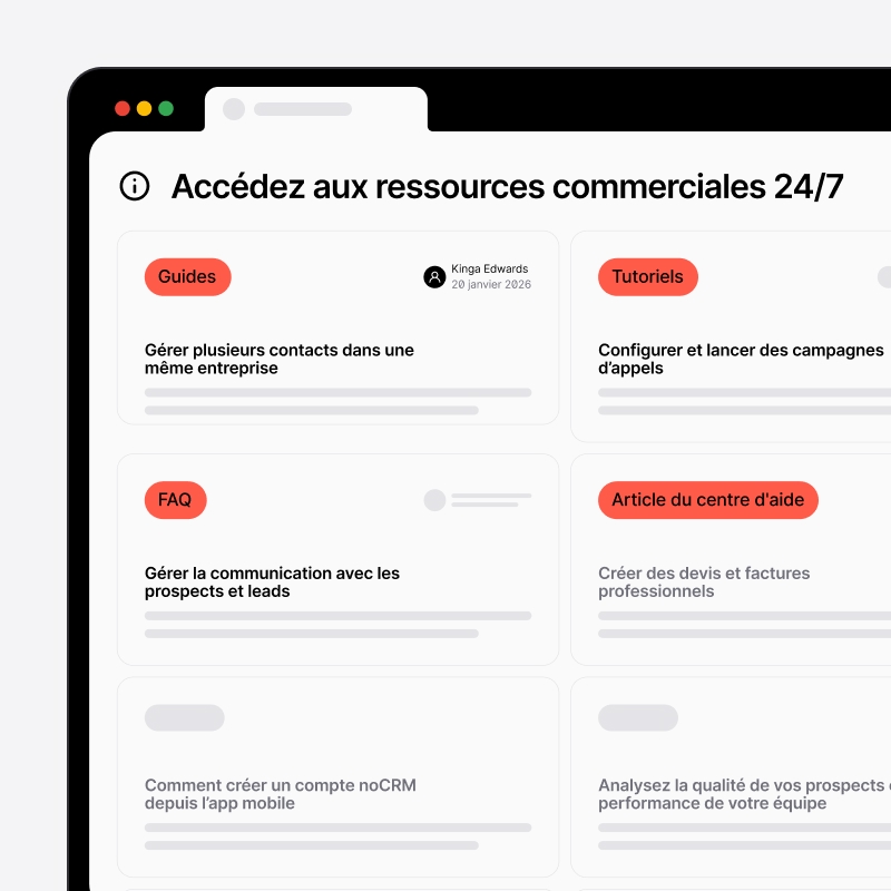 Centre d'aide et FAQ noCRM accessibles 24h/24 et 7j/7