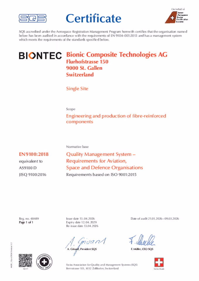 EN 9100:2018 Zertifikat von BIONTEC