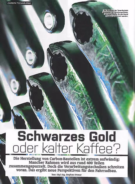 Artikel «Schwarzes Gold oder kalter Kaffee?» mit schwarzen Carbon-Bauteilen