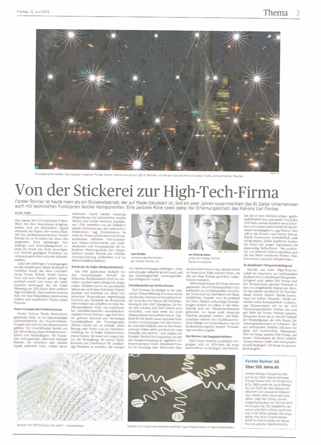 Zeitungsartikel «Von der Stickerei zur Hightech-Firma»