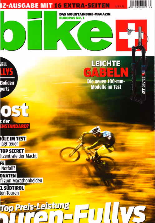 Titelseite des Magazins bike zum Beitrag über die Federgabel DTS
