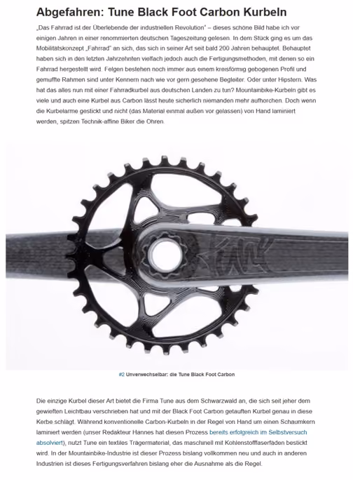 Artikel zur Tune Black Foot Carbon-Kurbel mit Produktfoto