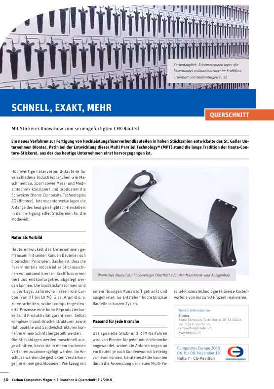 Artikel «Schnell, exakt, mehr» mit Abbildungen von Composite-Bauteilen