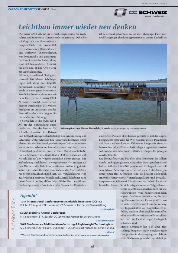 Zeitungsartikel «Leichtbau immer wieder neu denken» mit Foto des Firmengebäudes