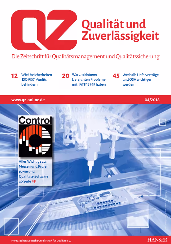 Titelseite der QZ Qualität und Zuverlässigkeit zum Artikel «Präzise messen dank Faserverbundstrukturen»