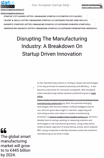 Englischer Artikel «Disrupting the Manufacturing Industry: A Breakdown on Startup Driven Innovation»
