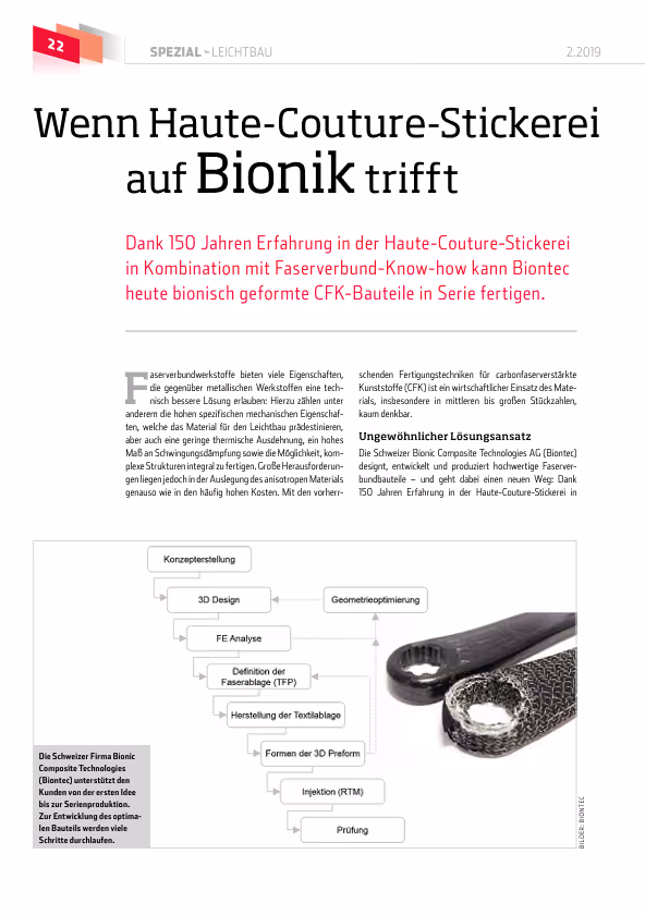 Artikel «Wenn Haute Couture-Stickerei auf Bionik trifft» mit Bauteilabbildungen