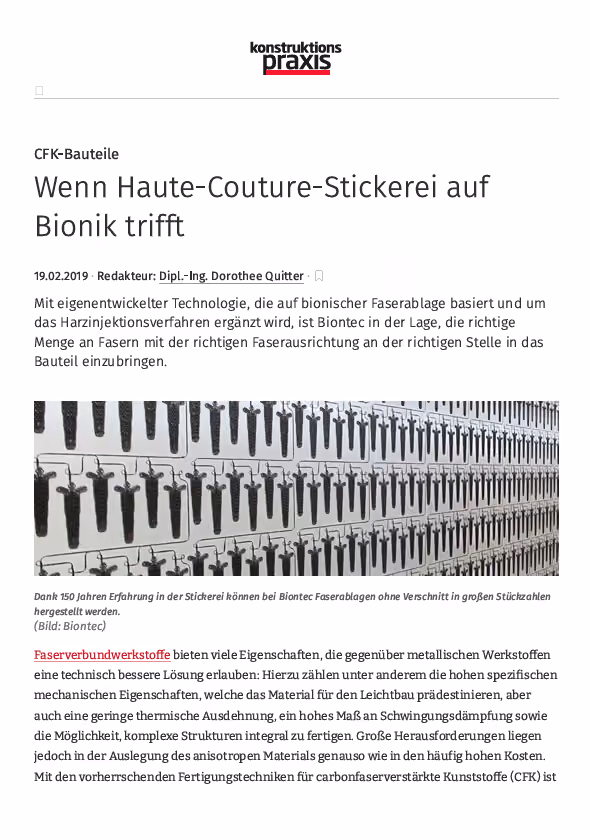 Artikel «Wenn Haute Couture-Stickerei auf Bionik trifft» mit Foto gestickter Strukturen