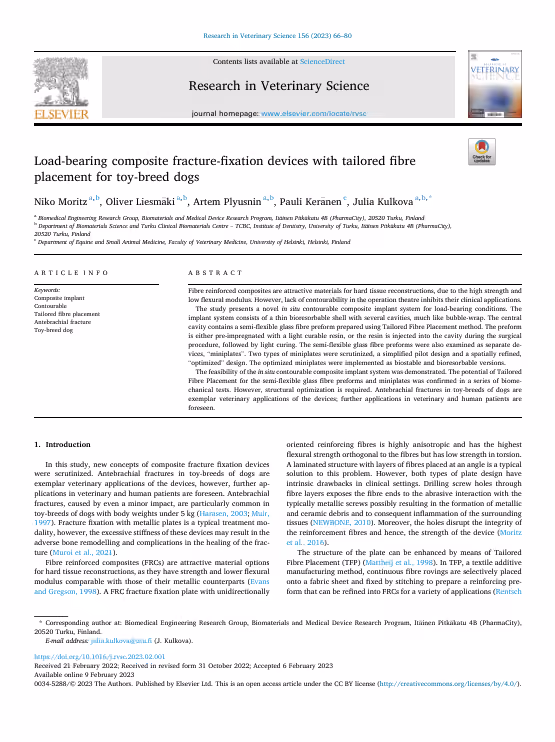 Erste Seite der Fachpublikation «Load-bearing composite fracture-fixation devices»