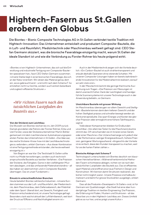 Artikel «Hightech-Fasern aus St.Gallen erobern den Globus»