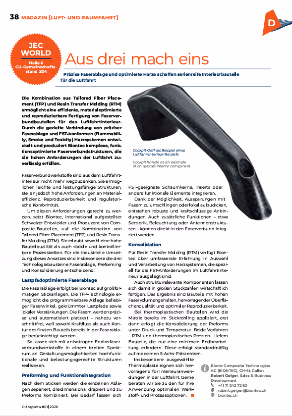 Artikel «Aus drei mach eins» mit schwarzem Composite-Bauteil