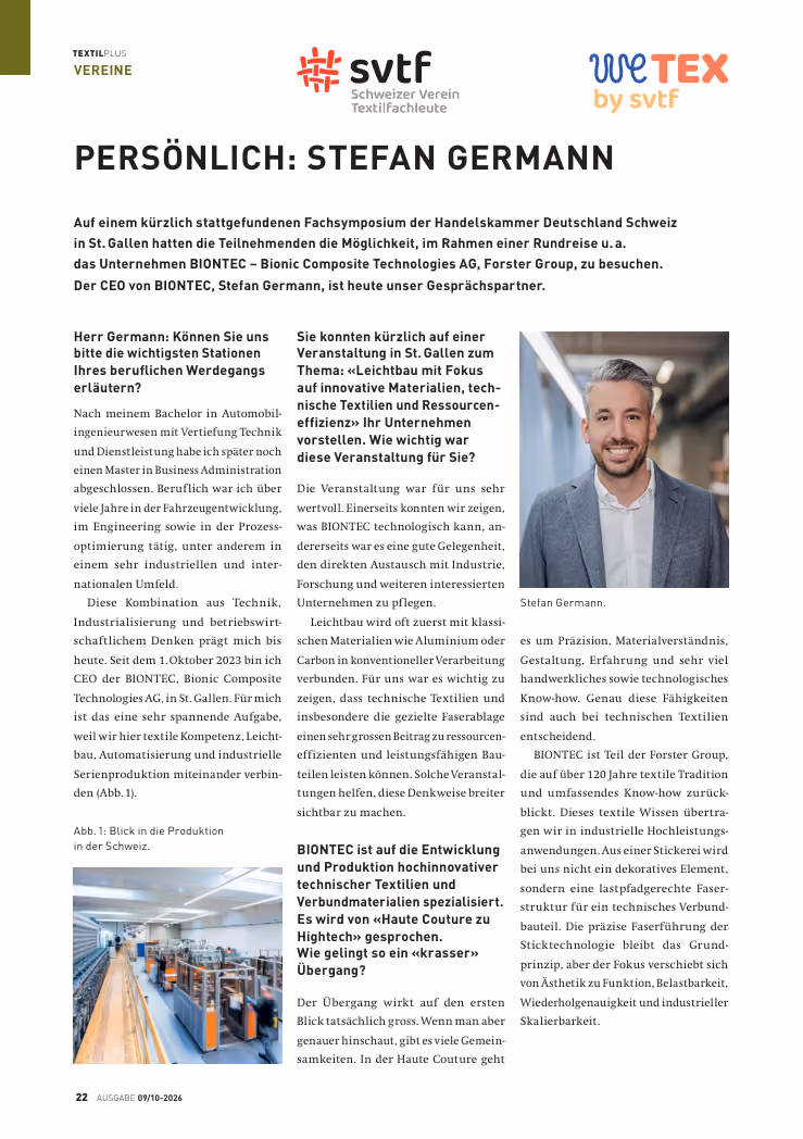 Zeitschriftenartikel «Persönlich: Stefan Germann» mit Porträtfoto