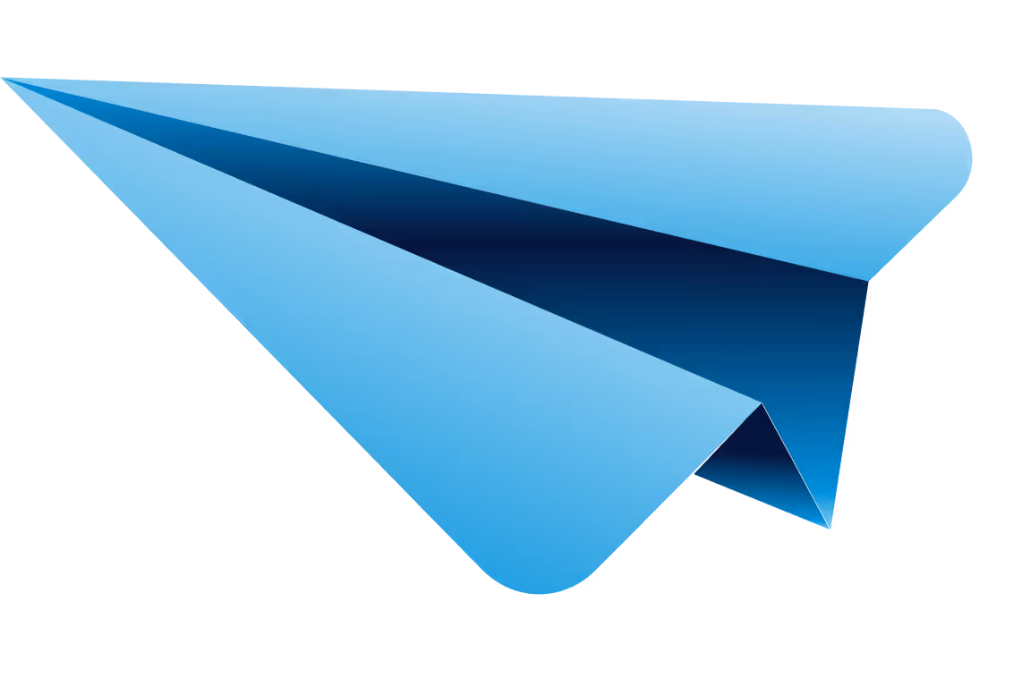 Blue paper airplane with dark and light blue shading on a black background.