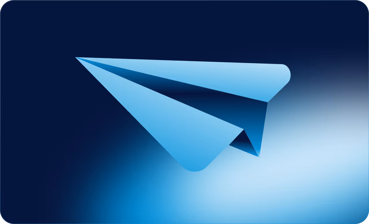 Blue paper airplane icon on a dark blue gradient background.