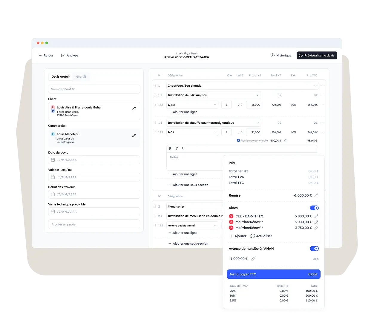 Faites vos devis avec Argile