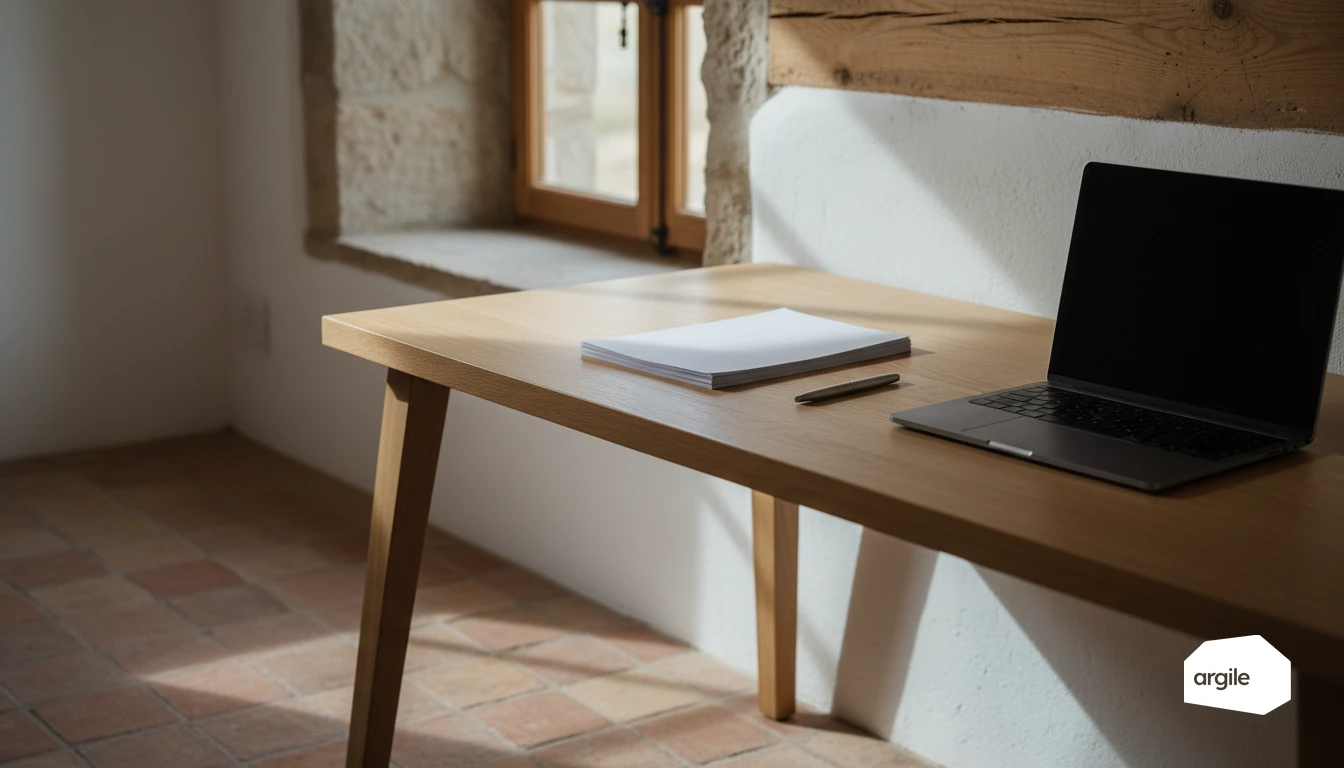 Logiciel artisan RGE sur bureau de ferme rénovée