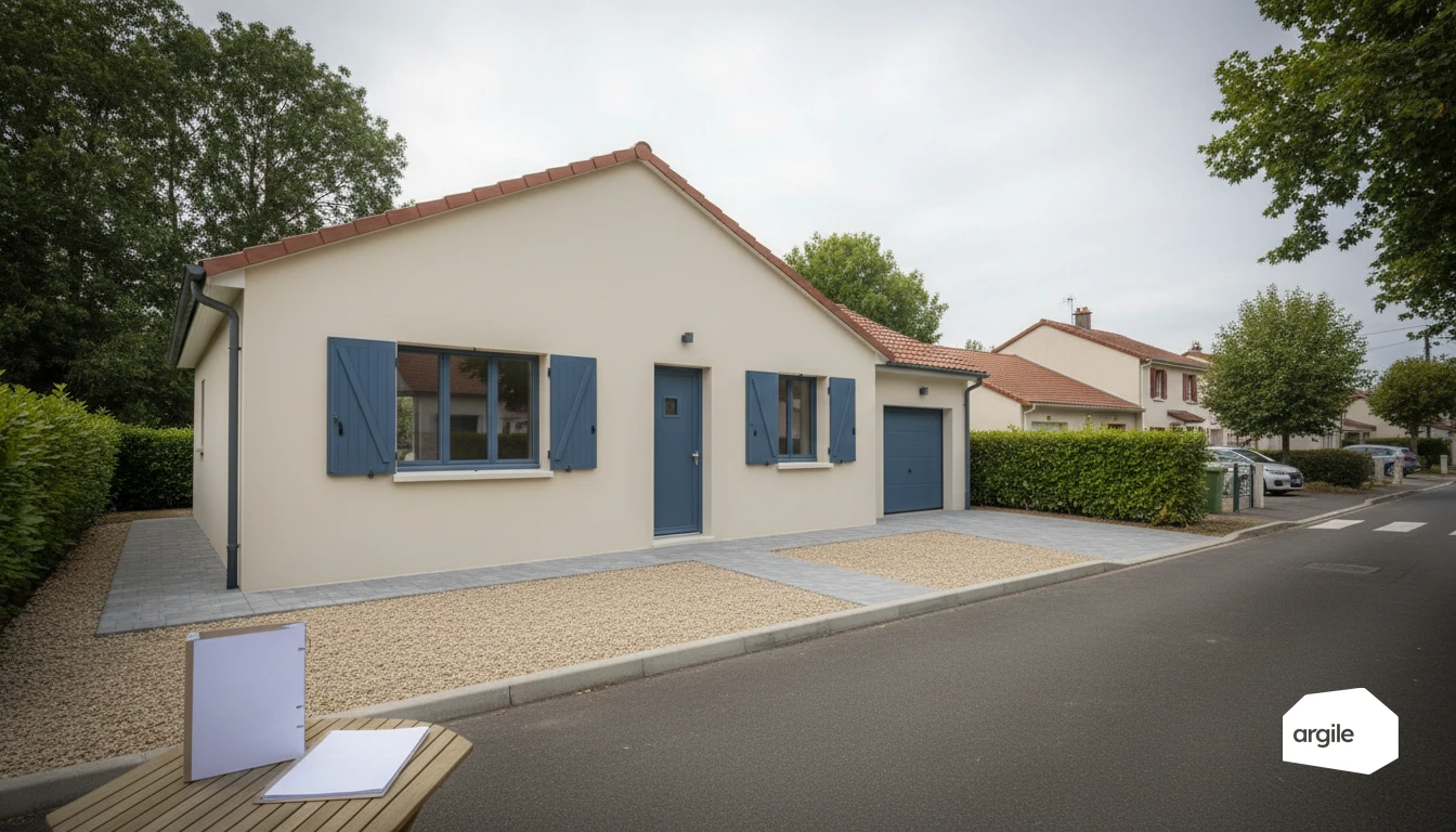 Pavillon rénové aides MaPrimeRénov, volets bleus