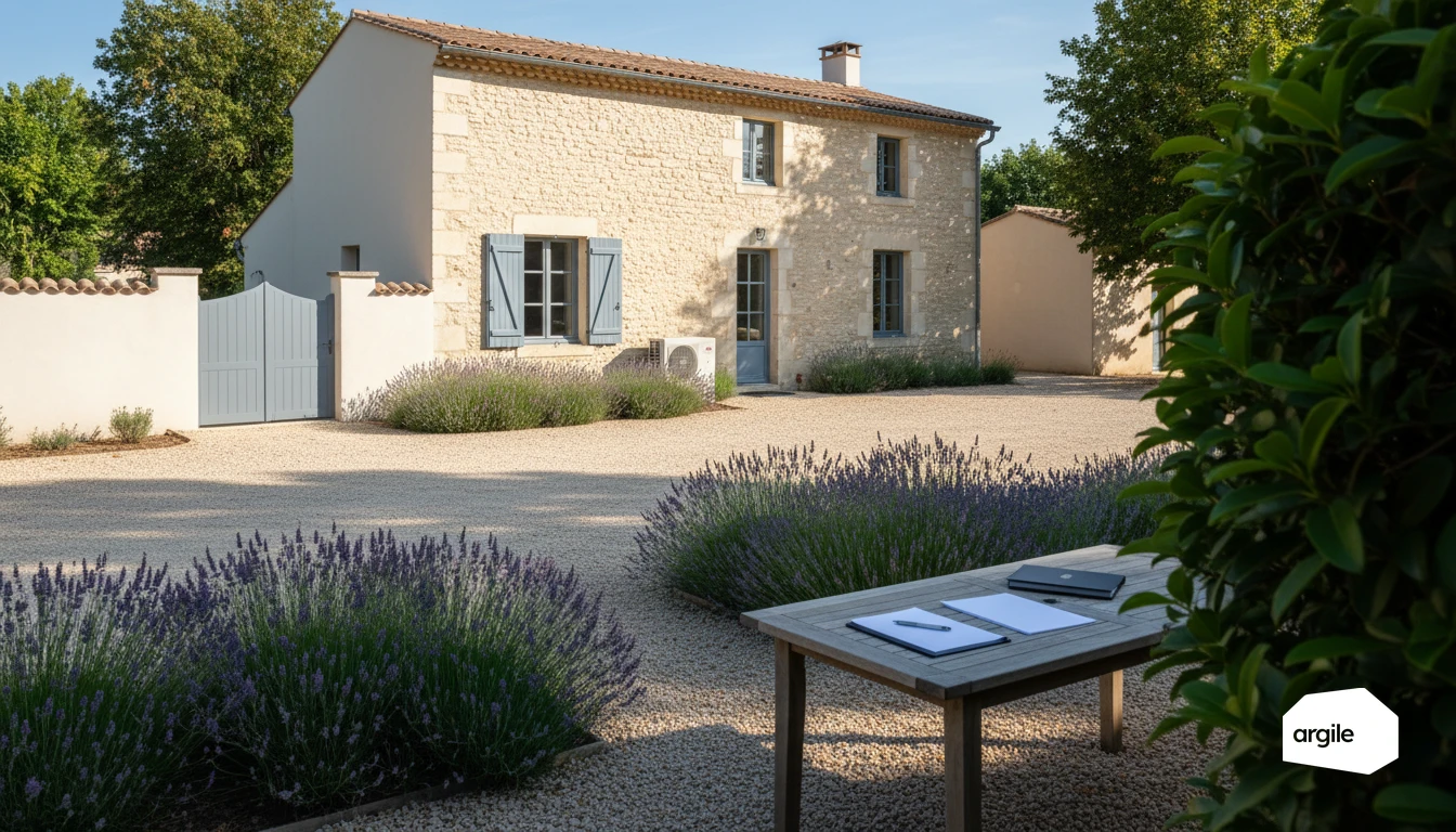 Mas provençal rénové, planification chantier global, lavande