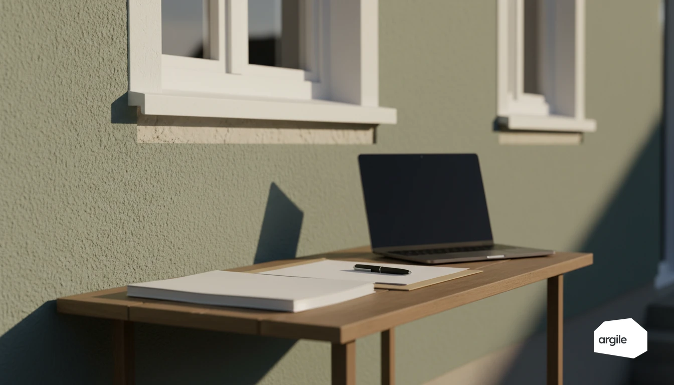 Documents d’audit RGE sur table devant façade rénovée