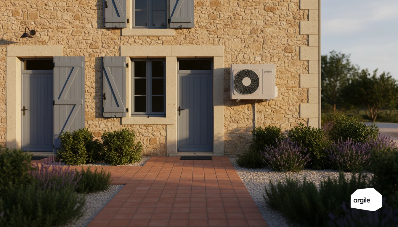 Pompe à chaleur réversible sur ferme rénovée au soleil